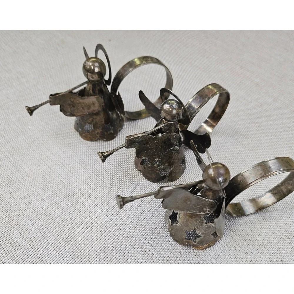 Angel Napkin Rings Set of 6 Silver Tone Vintage Trumpeting Holiday Christmas